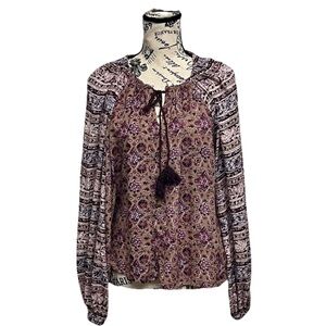 Billabong Women's Blouse  Paisley 100% Rayon Boho Peasent Hippie Beqch Coastal M